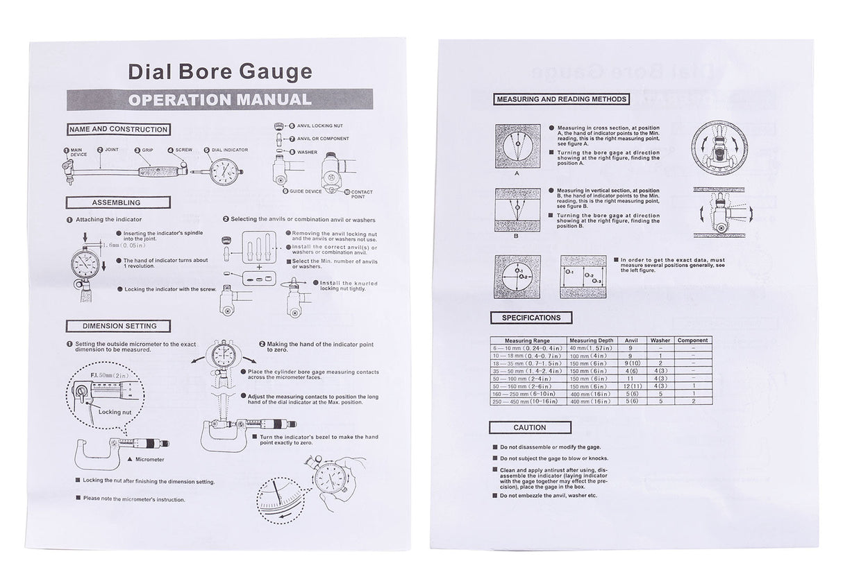 Dial Bore Gages, Inch and mm