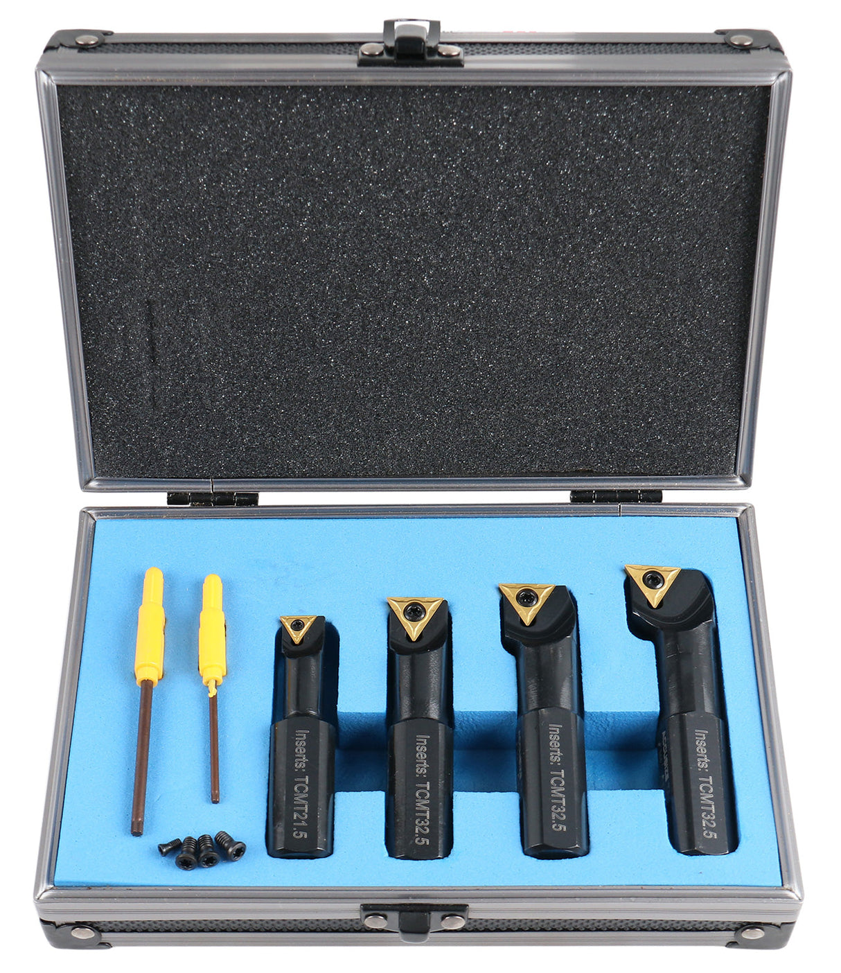 4pc Indexable Stubby Length Boring Bar Set, w/ Carbide TiN Coated TCMT Inserts and Extra Screws