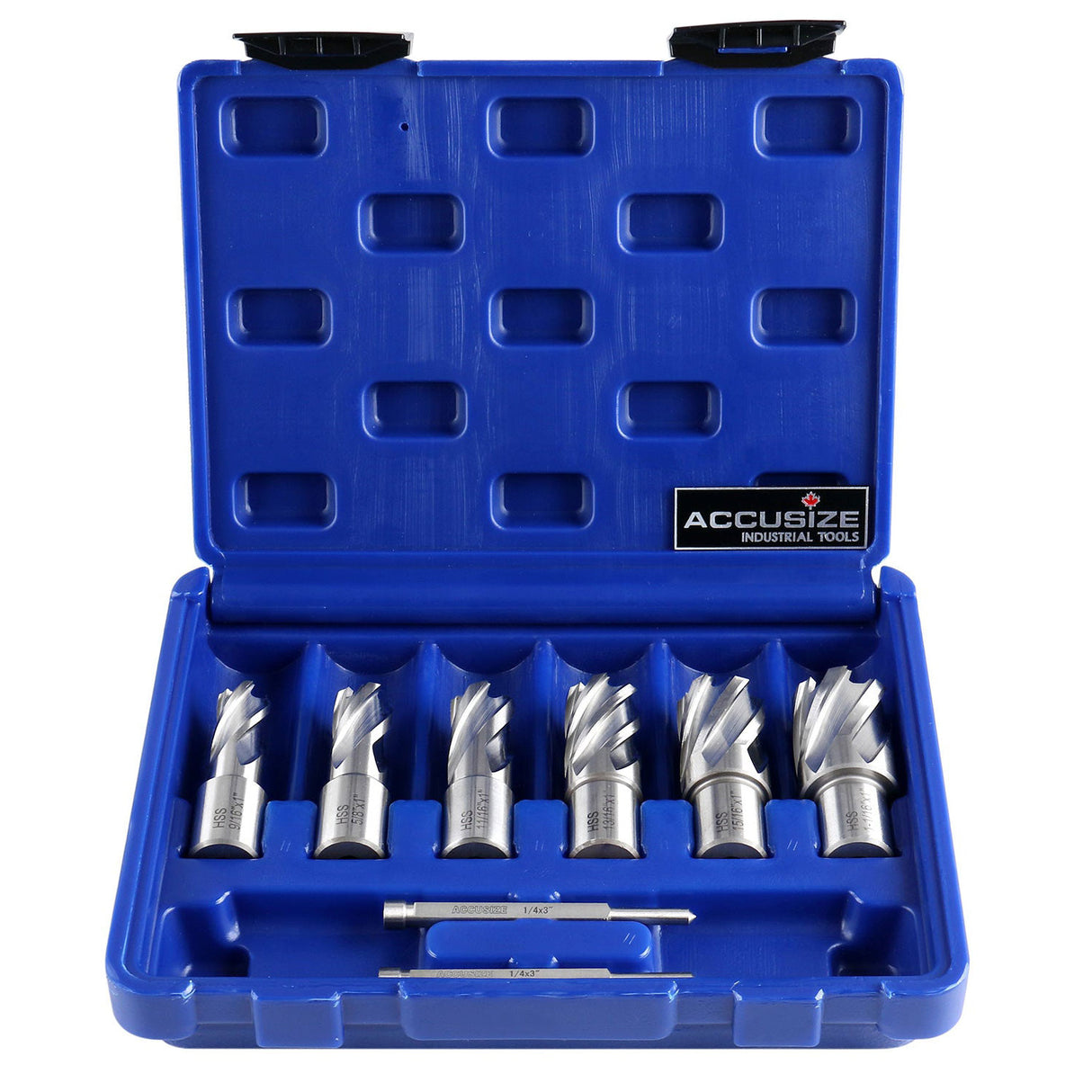 1" Depth Cutter 8pcs HSS Annular Cutters Set, 9/16", 5/8", 11/16", 13/16", 15/16", 1-1/16"