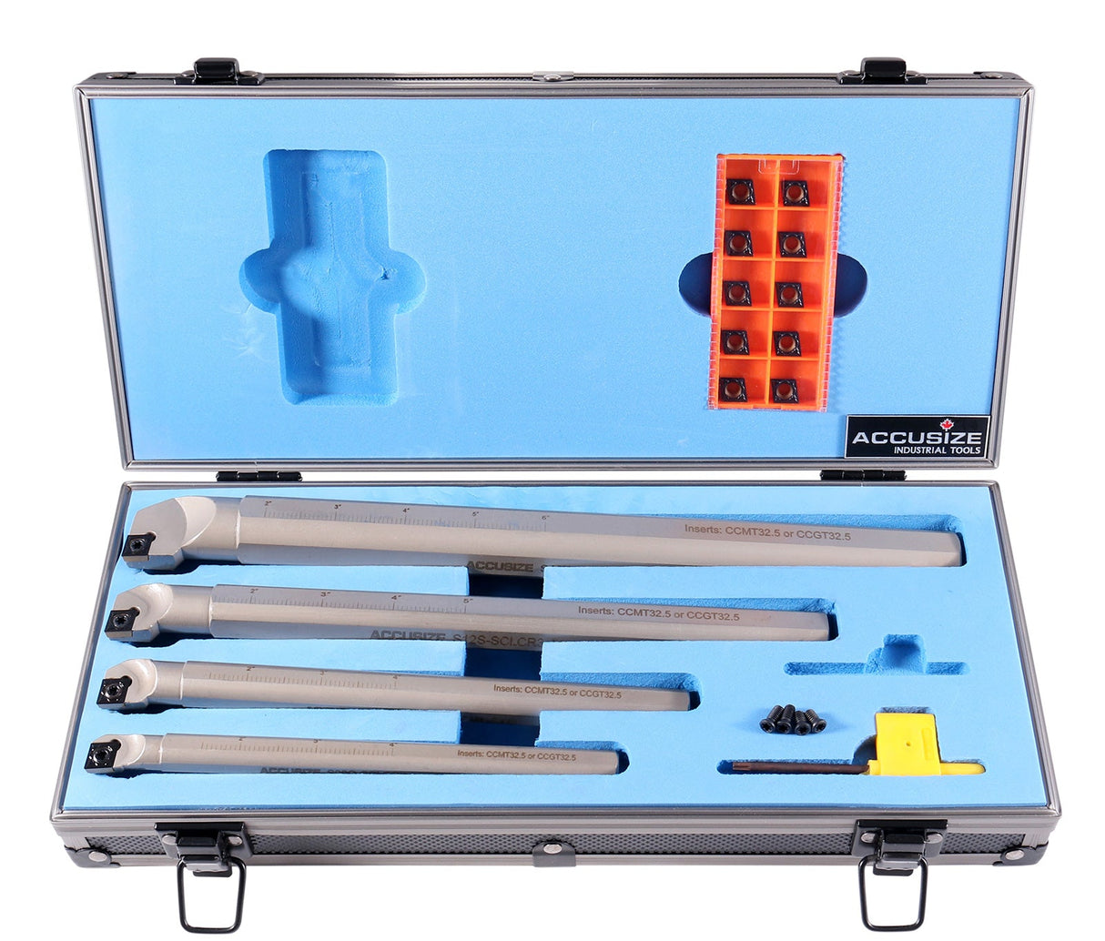 SCLCR 4 Pc Indexable Boring Bar Set, 14 Carbide Black/White, CVD Coating CCMT32.51 Inserts, 1/2", 5/8", 3/4", & 1"