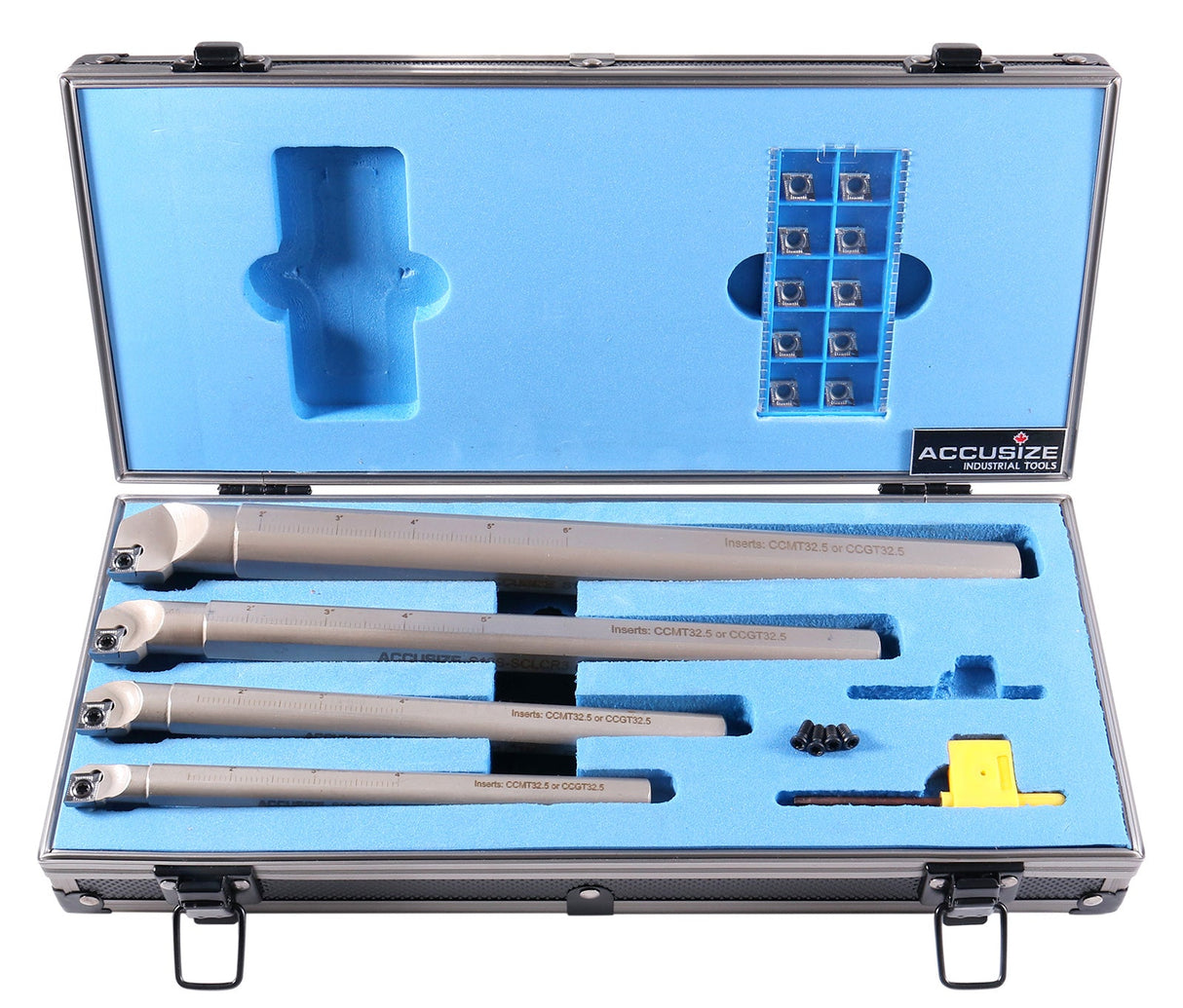 SCLCR 4 Pc Indexable Boring Bar Set, 14 Carbide CCGT32.51 Inserts, 1/2", 5/8", 3/4", & 1", P252-S528