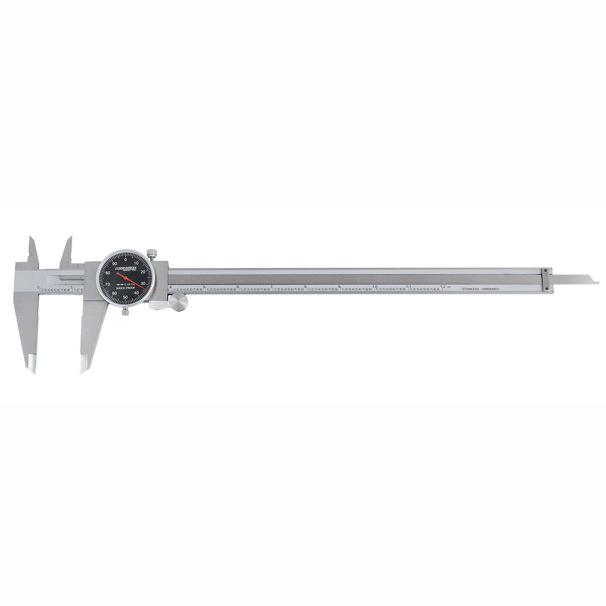 Dial Caliper Black Face, White Scale, Red Needle, inch