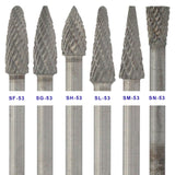 Solid Carbide Burs, 1-1/2" Long, 1/8" Shank