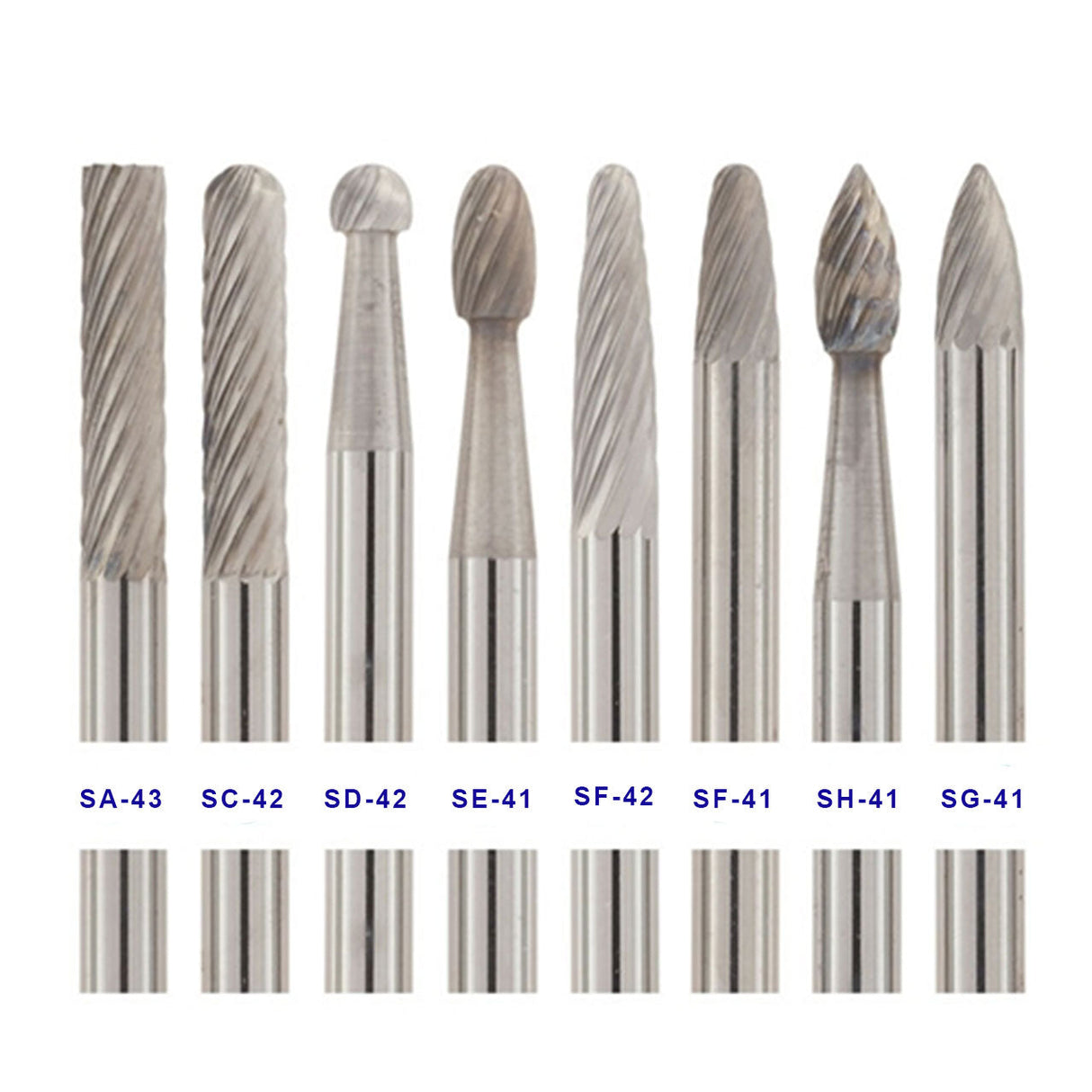 Solid Carbide Burs, 1-1/2" Long, 1/8" Shank