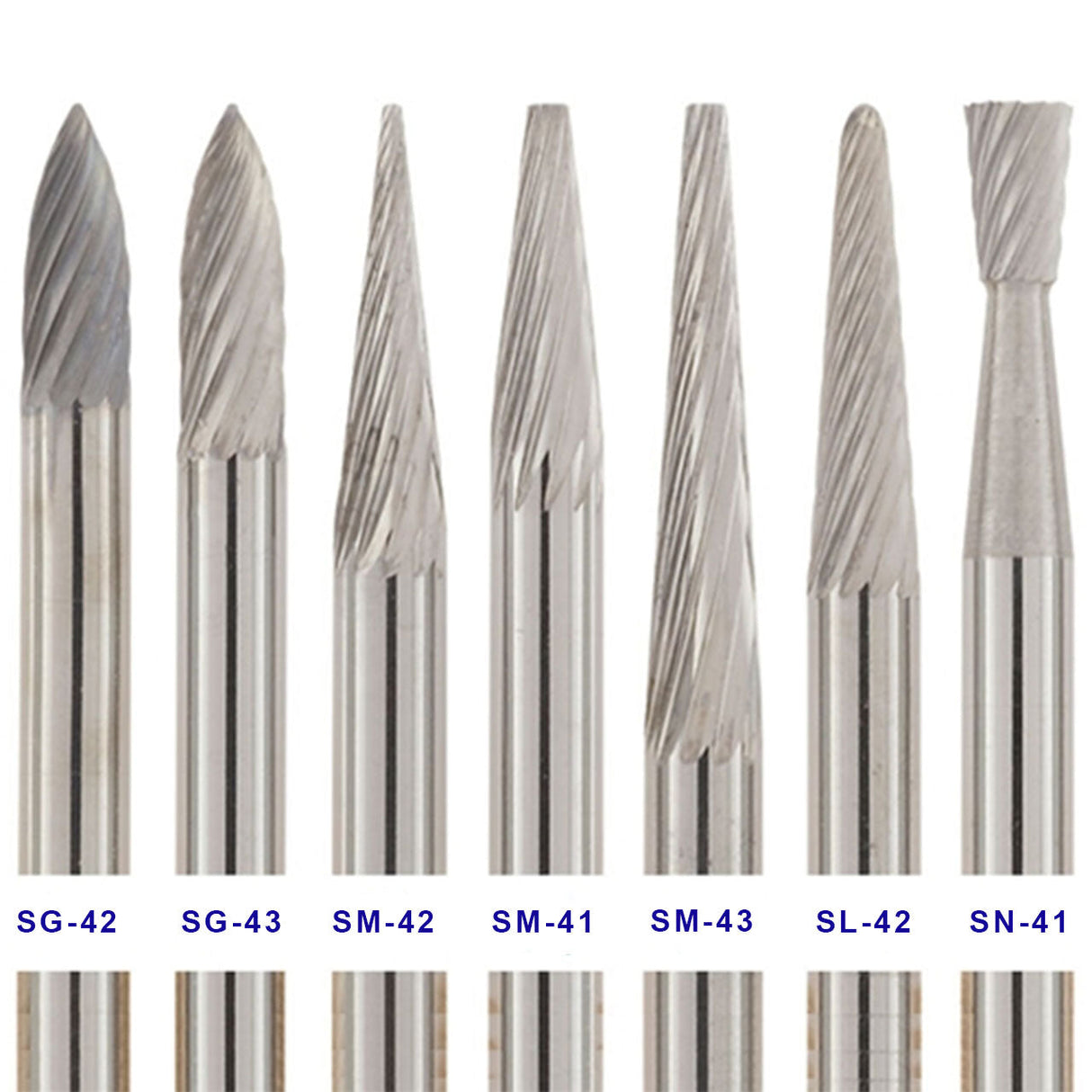 Solid Carbide Burs, 1-1/2" Long, 1/8" Shank